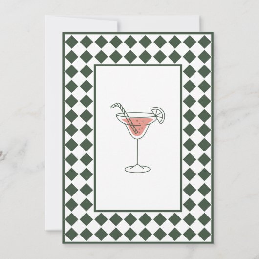 Checkered Simple Modern Dark Green Bridal Shower 招待状 (裏面)