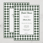 Checkered Simple Modern Dark Green Bridal Shower 招待状 (正面/裏面)