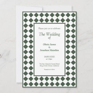 Checkered Simple Modern Dark Green Wedding 招待状
