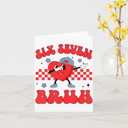 Checkered Six Seven Bruh Hearts 67 Valentines Day カード (黄色い花)