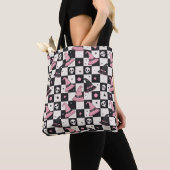 Checkered Spooky Witch Hat & Skulls Tote Bag トートバッグ (クローズアップ)