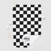 Checkered squares black and white retro Monogram ゴルフタオル (インサイチュ)