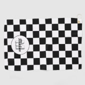 Checkered squares black and white retro Monogram ゴルフタオル (横)