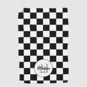 Checkered squares black and white retro Monogram ゴルフタオル (正面)