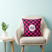 Checkered squares hot pink black retro Monogram クッション (椅子)