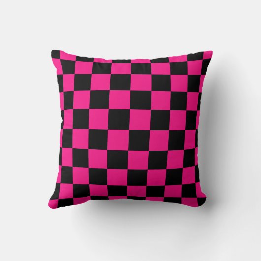 Checkered squares hot pink black retro Monogram クッション (裏面)