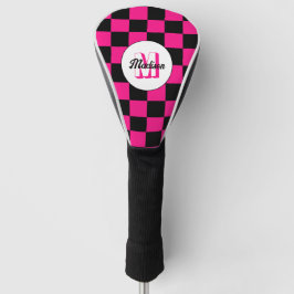 Checkered squares hot pink black retro Monogram ゴルフヘッドカバー
