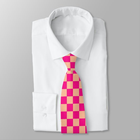Checkered squares peach hot pink retro ネクタイ (タイ)