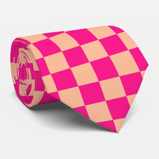 Checkered squares peach hot pink retro ネクタイ (ロール)