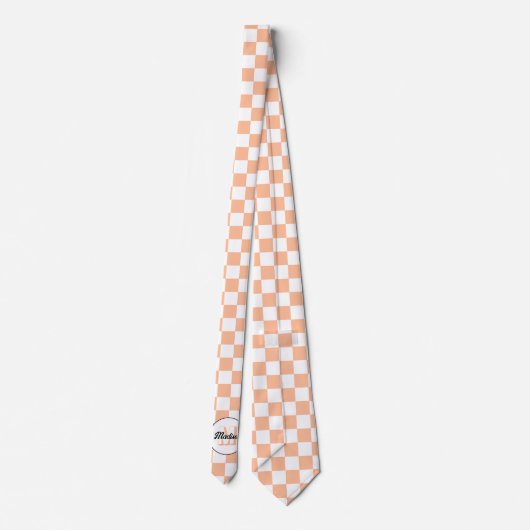 Checkered squares peach white retro Monogram ネクタイ (裏面)