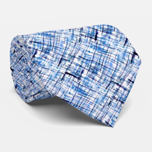 checkered, tartan, plaid, classic, blue, white ネクタイ (ロール)