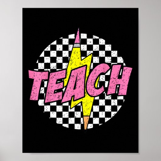 Checkered Teach Pencil Lightning Bolt Back To Scho ポスター (正面)