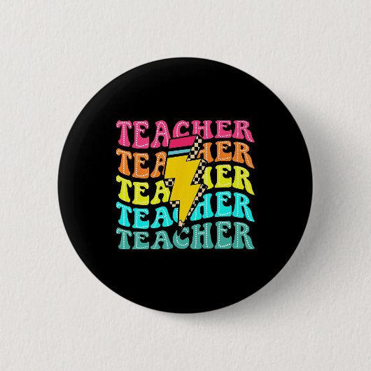 Checkered Teacher Bolt Lightning Back To School Te 缶バッジ (正面)