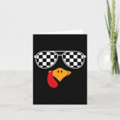 Checkered Turkey Funny Retro Thanksgiving Race Car カード (正面)