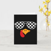 Checkered Turkey Funny Retro Thanksgiving Race Car カード (黄色い花)