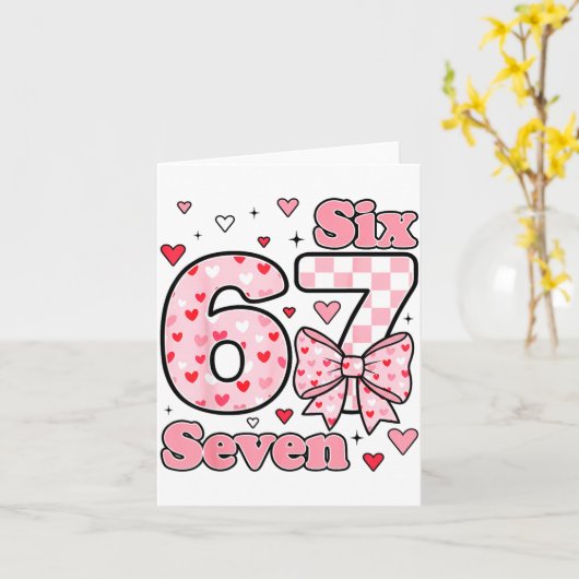 Checkered Valentine Cute Six Seven 6 7 Meme Teens  カード (黄色い花)