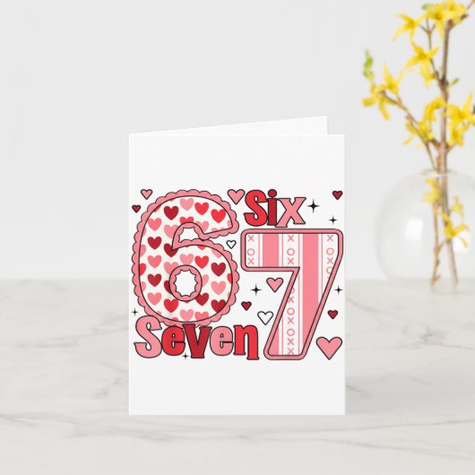 Checkered Valentine Cute Six Seven 6 7 Meme Teens カード (黄色い花)