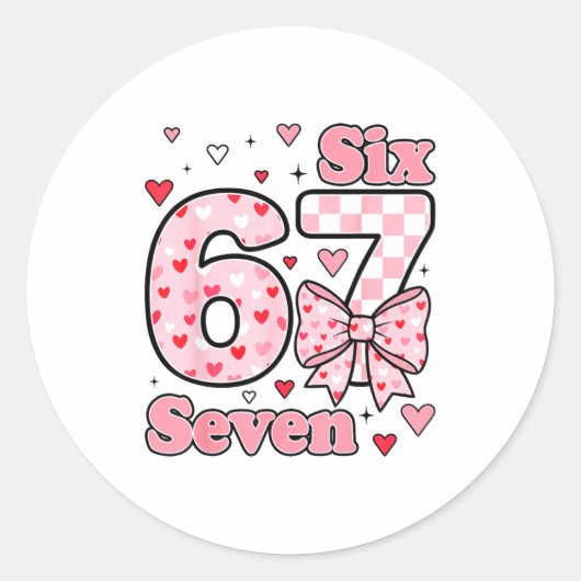 Checkered Valentine Cute Six Seven 6 7 Meme Teens ラウンドシール (正面)