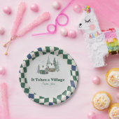 Checkered Winter  "It Takes a Village" baby shower ペーパープレート (パーティー)