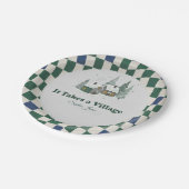 Checkered Winter  "It Takes a Village" baby shower ペーパープレート (アングル)