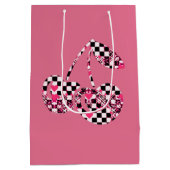 Checkers & Pink Hearts Patterned Cherries Big ミディアムペーパーバッグ (裏面)