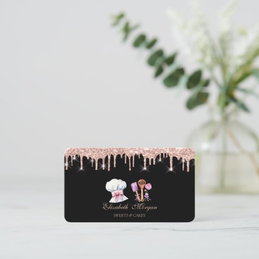 Cheef Tools Flowers Rose Gold Drips Bakery  名刺 (スタンド正面)