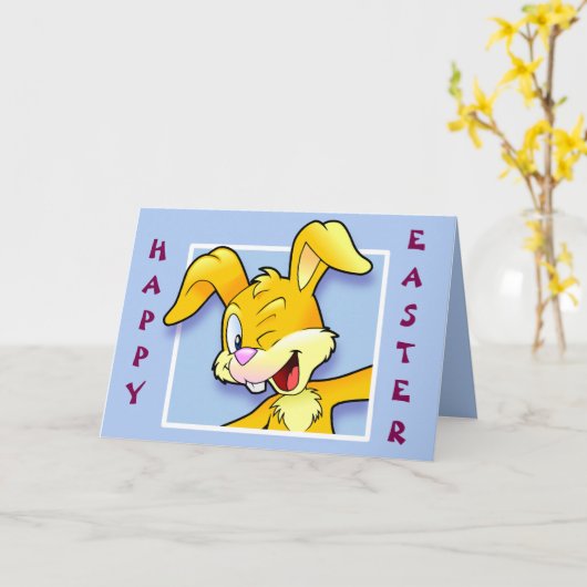 Cheeky bunny "Happy Easter" - Ostern カード (黄色い花)