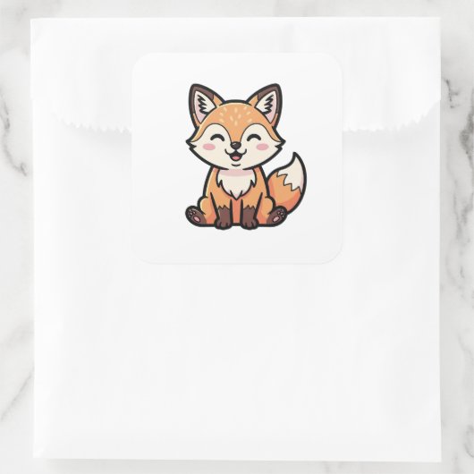 Cheeky Fox – Cute Kawaii Illustration スクエアシール (バッグ)