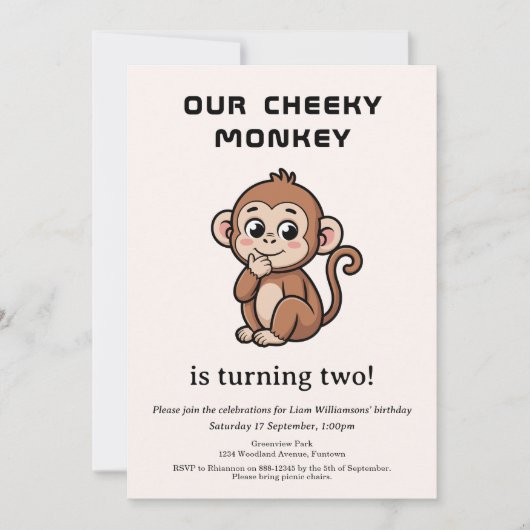 Cheeky Monkey 2nd Birthday invitation 招待状 (正面)