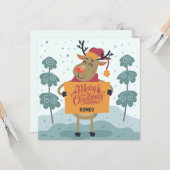 Cheeky Reindeer Christmas Greeting Card カード (正面/裏面インサイチュ)