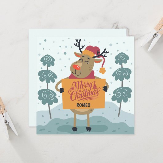 Cheeky Reindeer Christmas Greeting Card カード (正面/裏面インサイチュ)