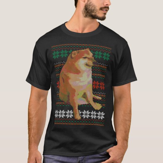 Cheems クリスマスセーター 犬 Meme デザイン Tシャツ (正面)