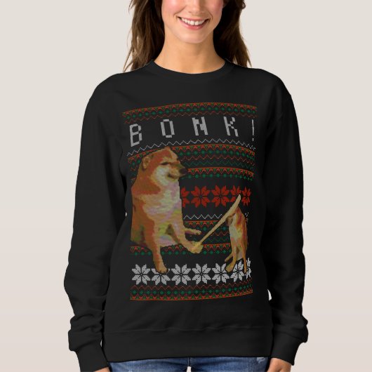 Cheems Bonk Ugly Christmas Sweater Doge Meme Desig スウェットシャツ (正面)
