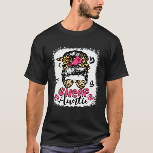 Cheer Auntie Leopard Cute Messy Bun Hair Cheerlead Tシャツ (正面)