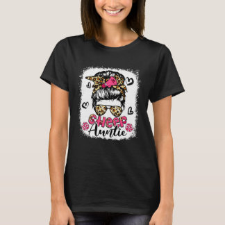 Cheer Auntie Leopard Cute Messy Bun Hair Cheerlead Tシャツ