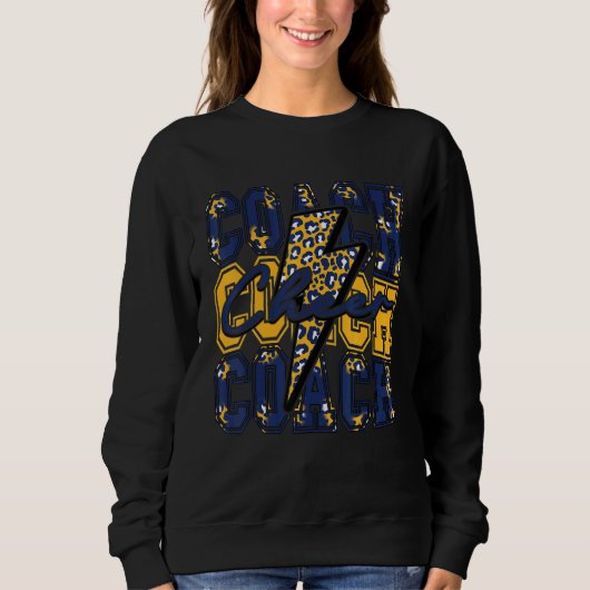 Cheer Coach Lightning Bolt Cheer Leopard Navy Gold スウェットシャツ (正面)