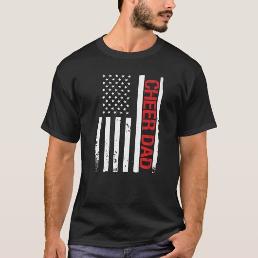 Cheer Dad USA American Flag Cheerleading Tシャツ (正面)