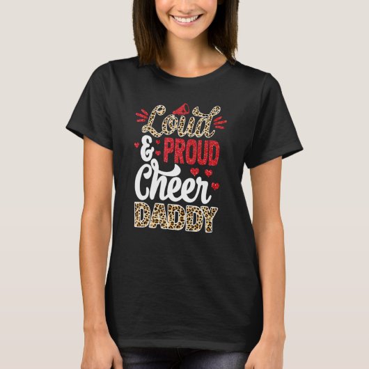 Cheer Daddy Biggest Fan Leopard Print And Pom Pom Tシャツ (正面)