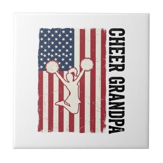 Cheer Grandpa Patriotic Vintage Flag Shirt Design_ タイル (正面)