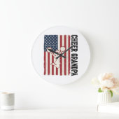Cheer Grandpa Patriotic Vintage Flag Shirt Design_ ラージ壁時計 (ホーム)