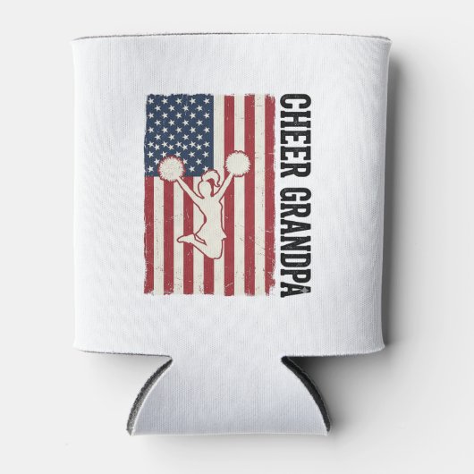 Cheer Grandpa Patriotic Vintage Flag Shirt Design_ 缶クーラー (正面)