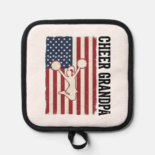 Cheer Grandpa Patriotic Vintage Flag Shirt Design_ 鍋敷き (正面)