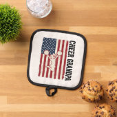 Cheer Grandpa Patriotic Vintage Flag Shirt Design_ 鍋敷き (トップダウン)