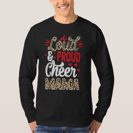 Cheer Mama Biggest Fan Leopard Print And Pom Pom Tシャツ (正面)