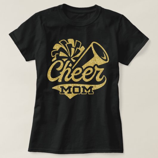 Cheer Mom Biggest Fan Cheerleader Black Yellow Gol Tシャツ (デザイン正面)