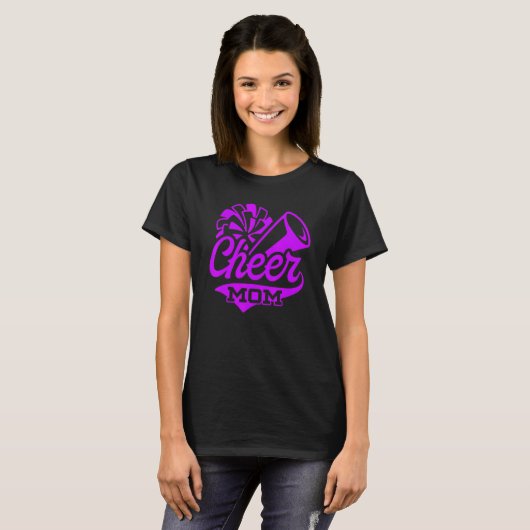 Cheer Mom Biggest Fan Leopard Print Black And Pupl Tシャツ (正面フル)