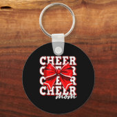 Cheer Mom Cheerleader Bow Biggest Fan Red Team  キーホルダー (正面)
