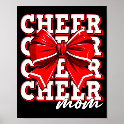 Cheer Mom Cheerleader Bow Biggest Fan Red Team  ポスター (正面)