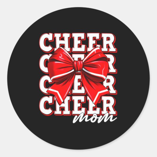 Cheer Mom Cheerleader Bow Biggest Fan Red Team  ラウンドシール (正面)