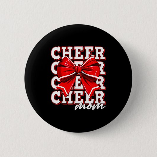 Cheer Mom Cheerleader Bow Biggest Fan Red Team  缶バッジ (正面)